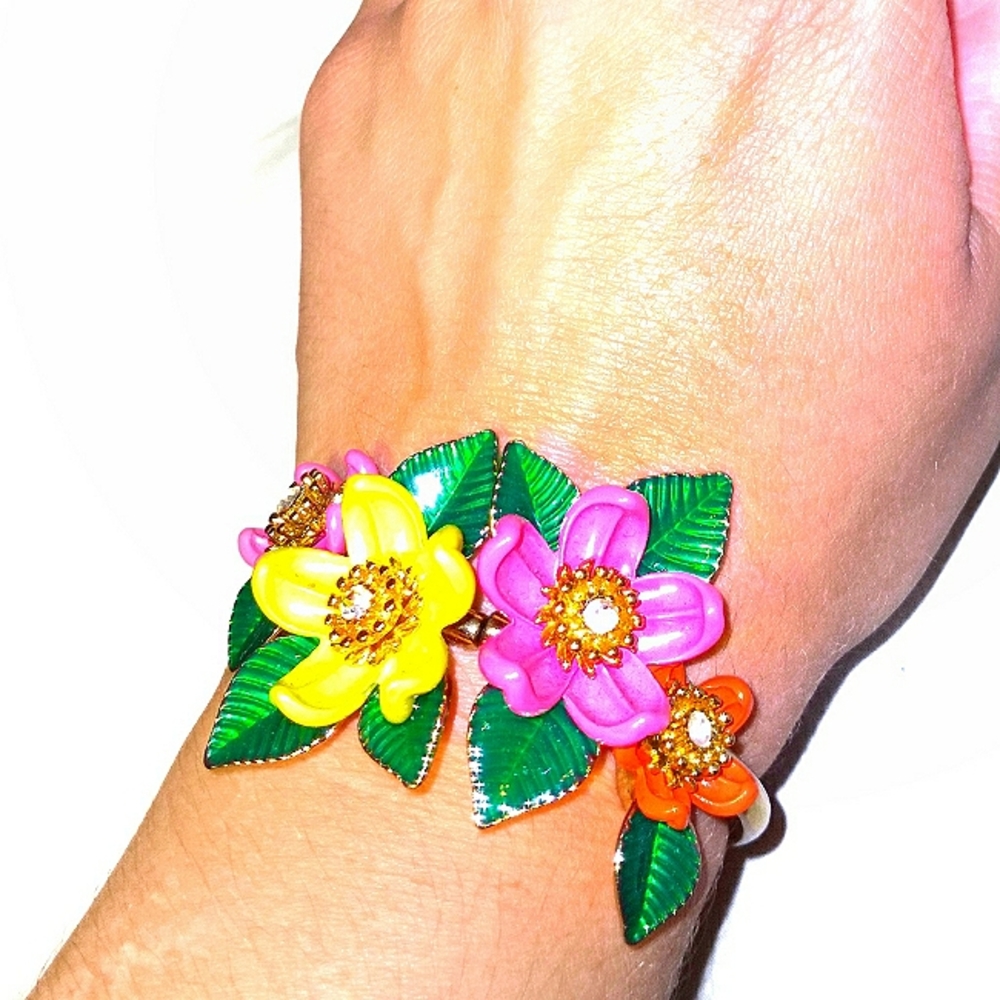 Betsey Johnson Floral Cuff w/ Rhinestones